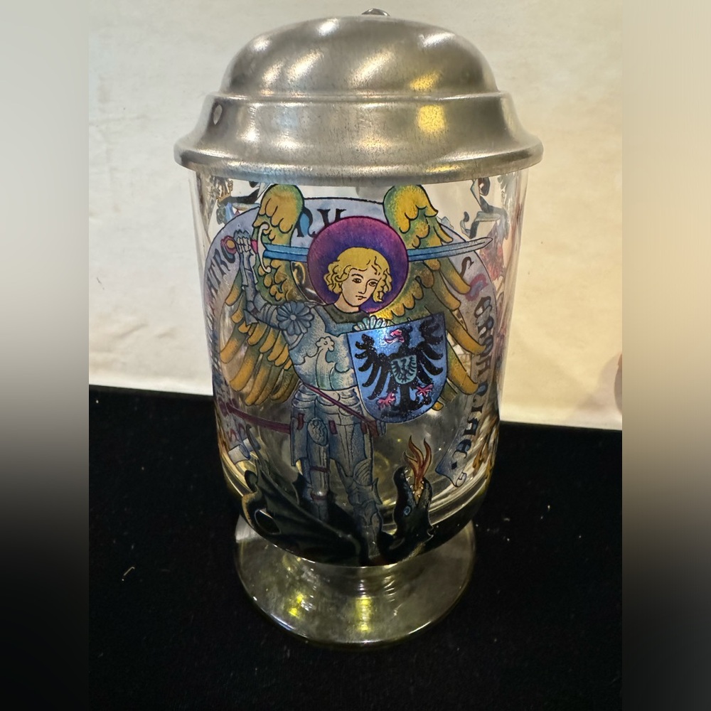 Vintage SMR Glass Beer Stein with Pewter Lid Made in West Germany